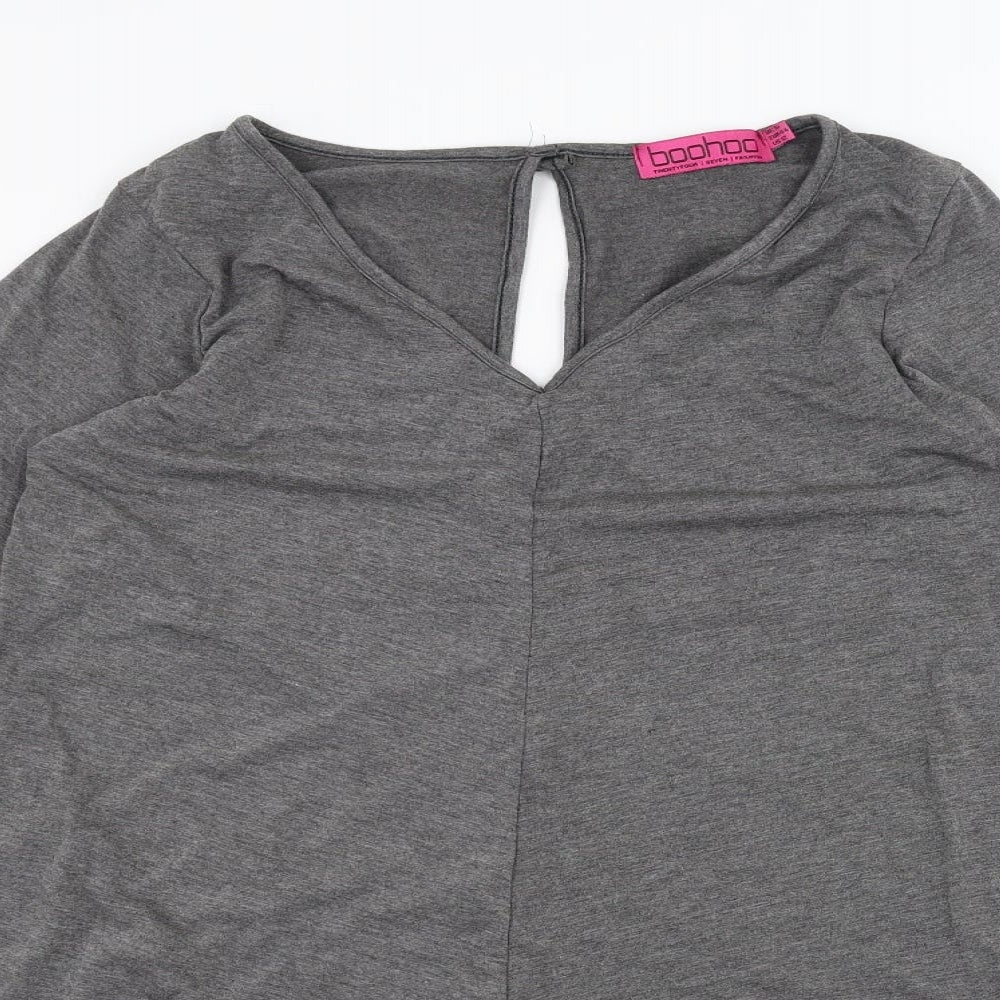 Boohoo Womens Grey  Cotton Basic T-Shirt Size 16 Round Neck