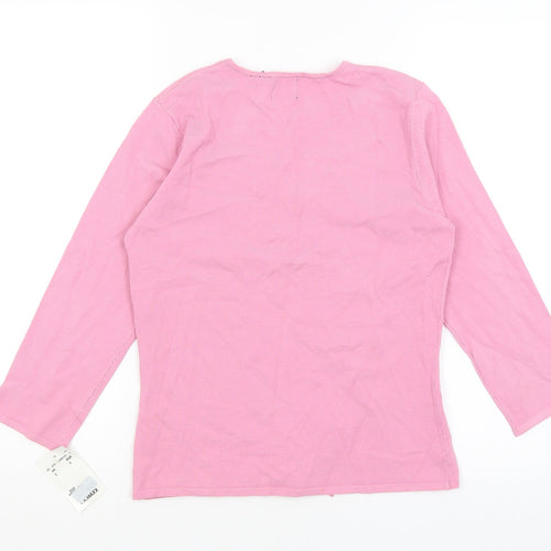 Colour Works Womens Pink  Viscose Basic T-Shirt Size S V-Neck