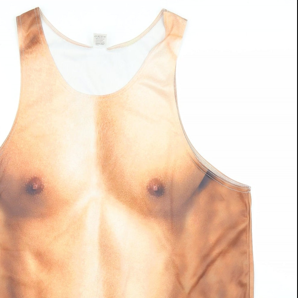 Preworn Mens Beige  Polyester Basic Tank Size XL Round Neck