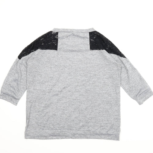 F&F Womens Grey Scoop Neck Floral Polyester Pullover Jumper Size 16