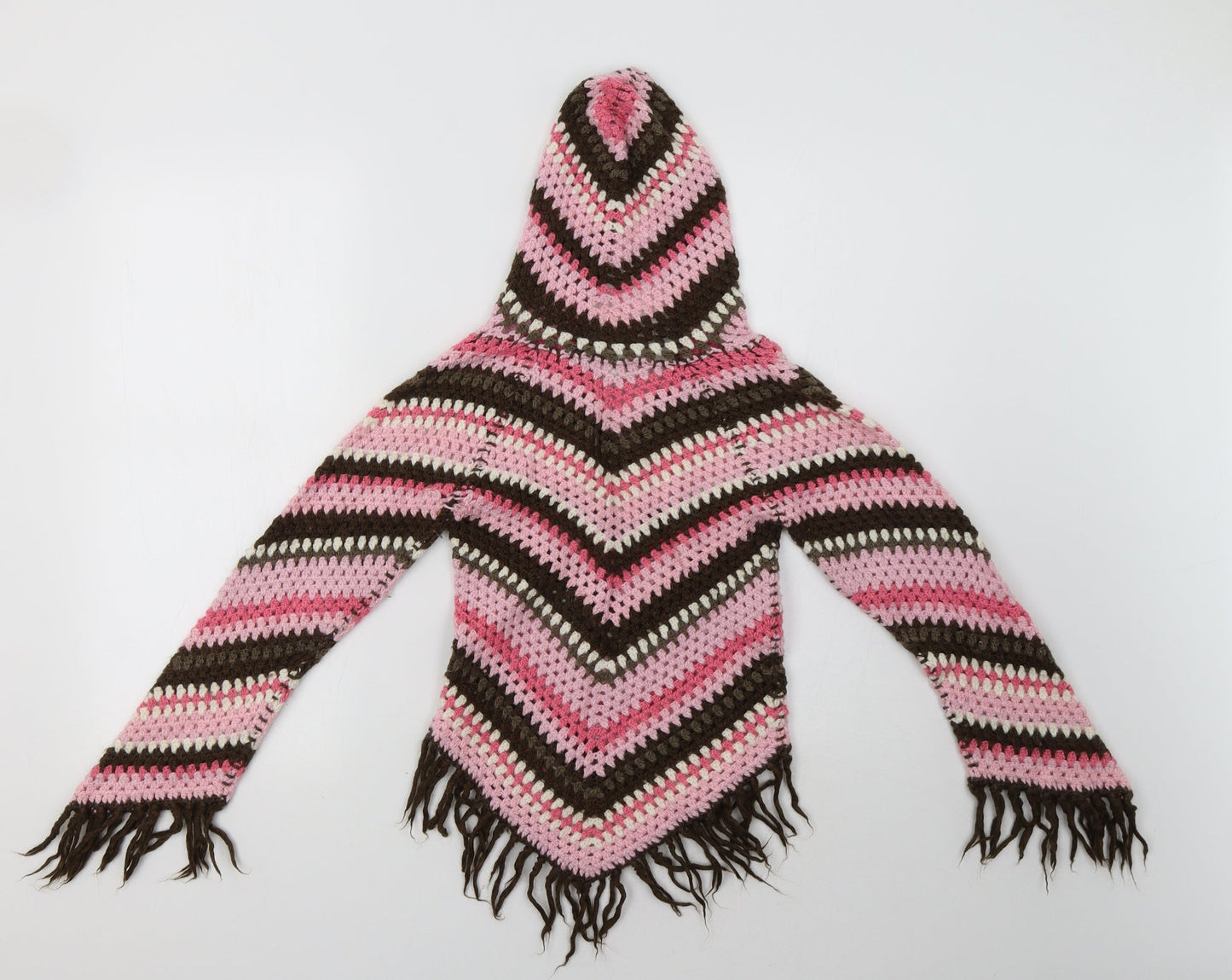 H&M Girls Pink V-Neck Striped Wood Pullover Jumper Size 13 Years