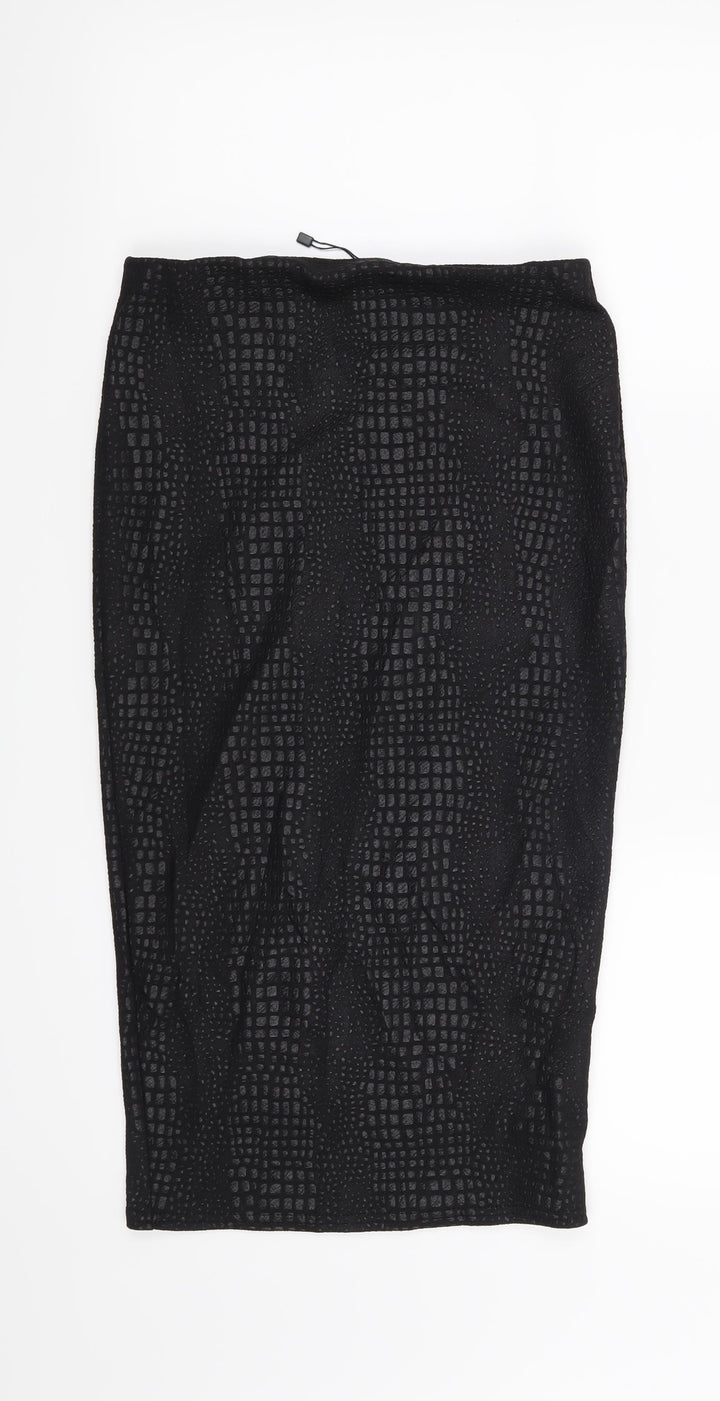 Pretty Little Thing Womens Black Animal Print Polyester Straight & Pencil Skirt Size 8