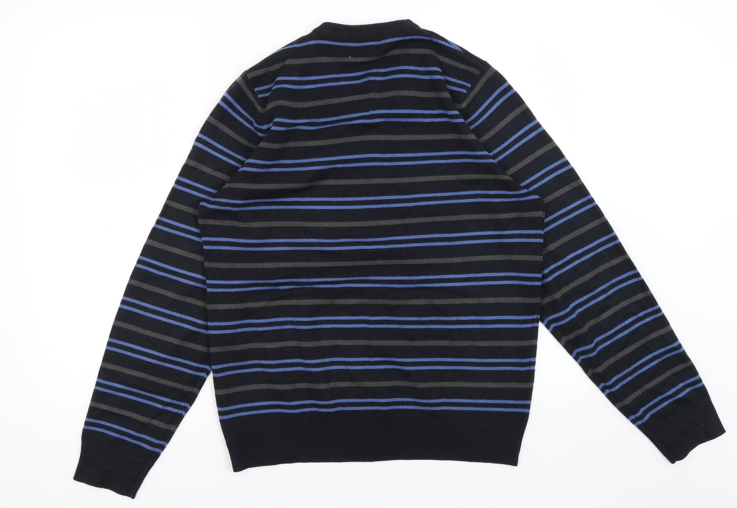 Blue Harbour Mens Black V-Neck Striped Acrylic Pullover Jumper Size S
