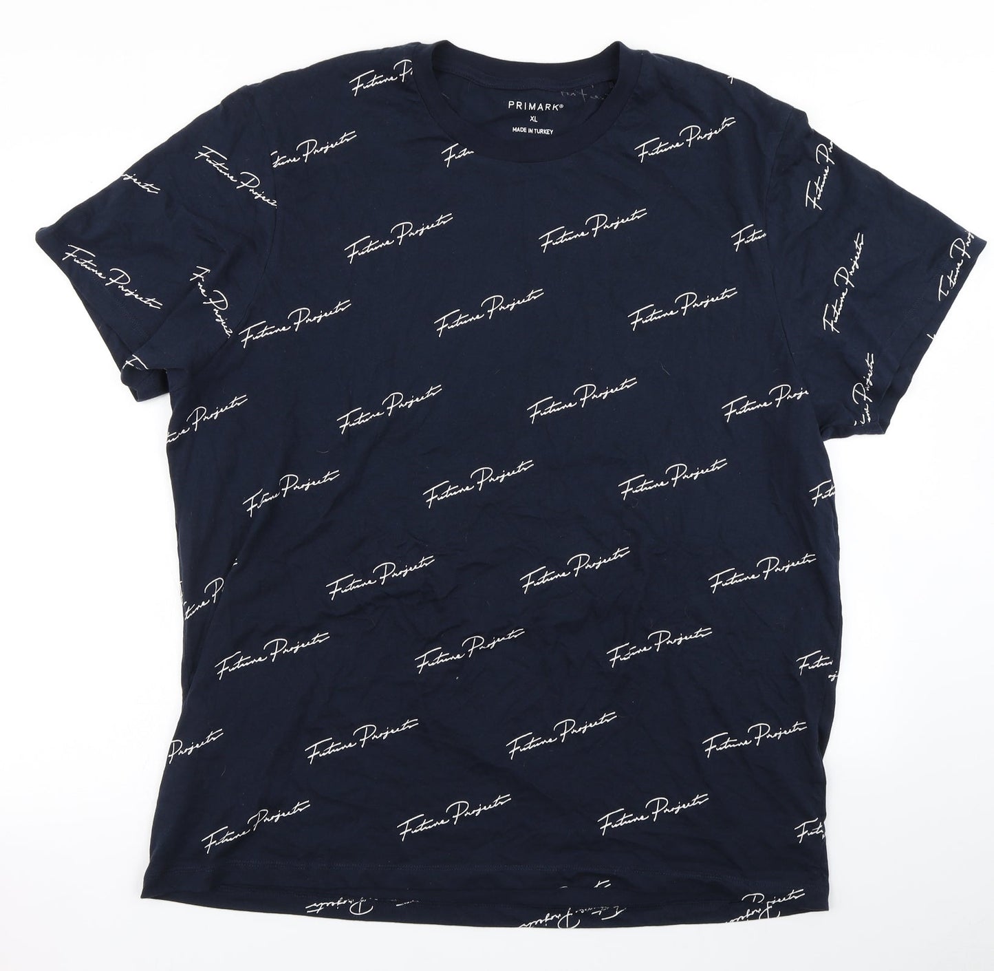 Primark Mens Blue  Cotton  T-Shirt Size XL Crew Neck