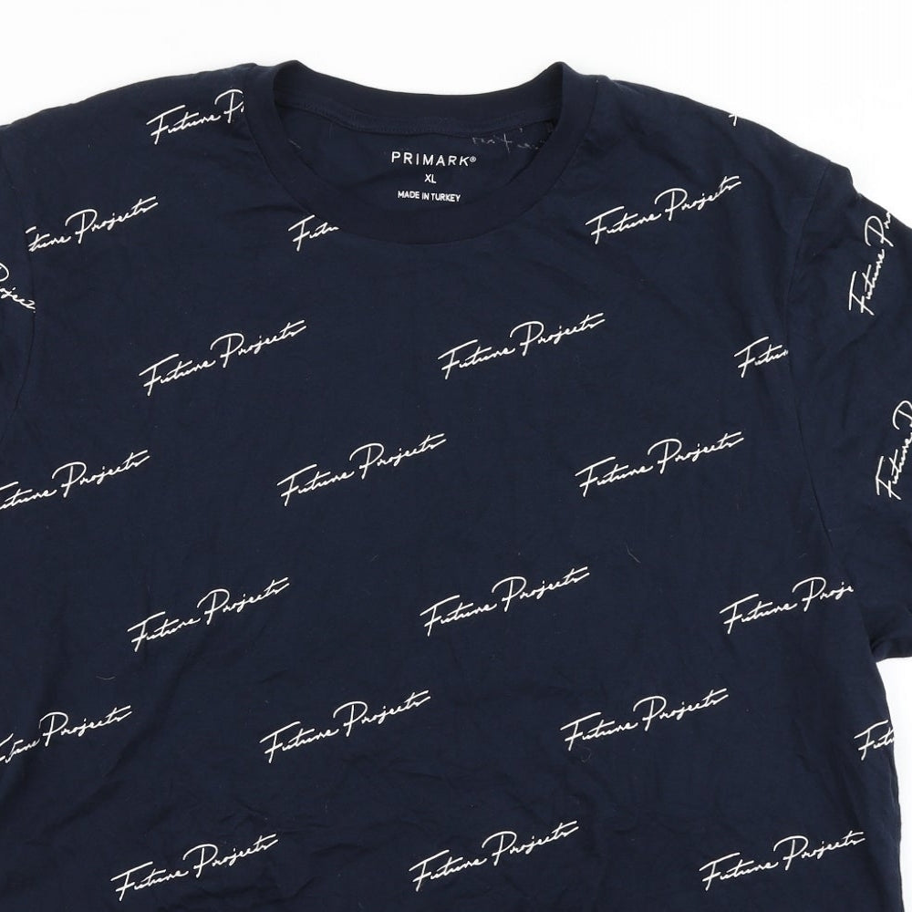 Primark Mens Blue  Cotton  T-Shirt Size XL Crew Neck