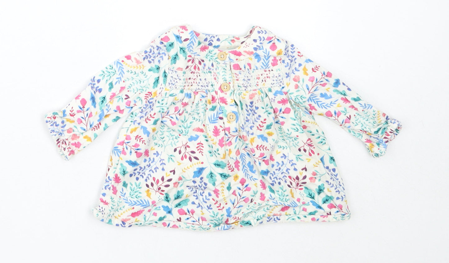 TU Girls White Floral Cotton Basic T-Shirt Size 0-3 Months Round Neck