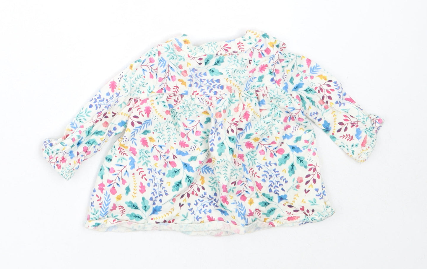 TU Girls White Floral Cotton Basic T-Shirt Size 0-3 Months Round Neck