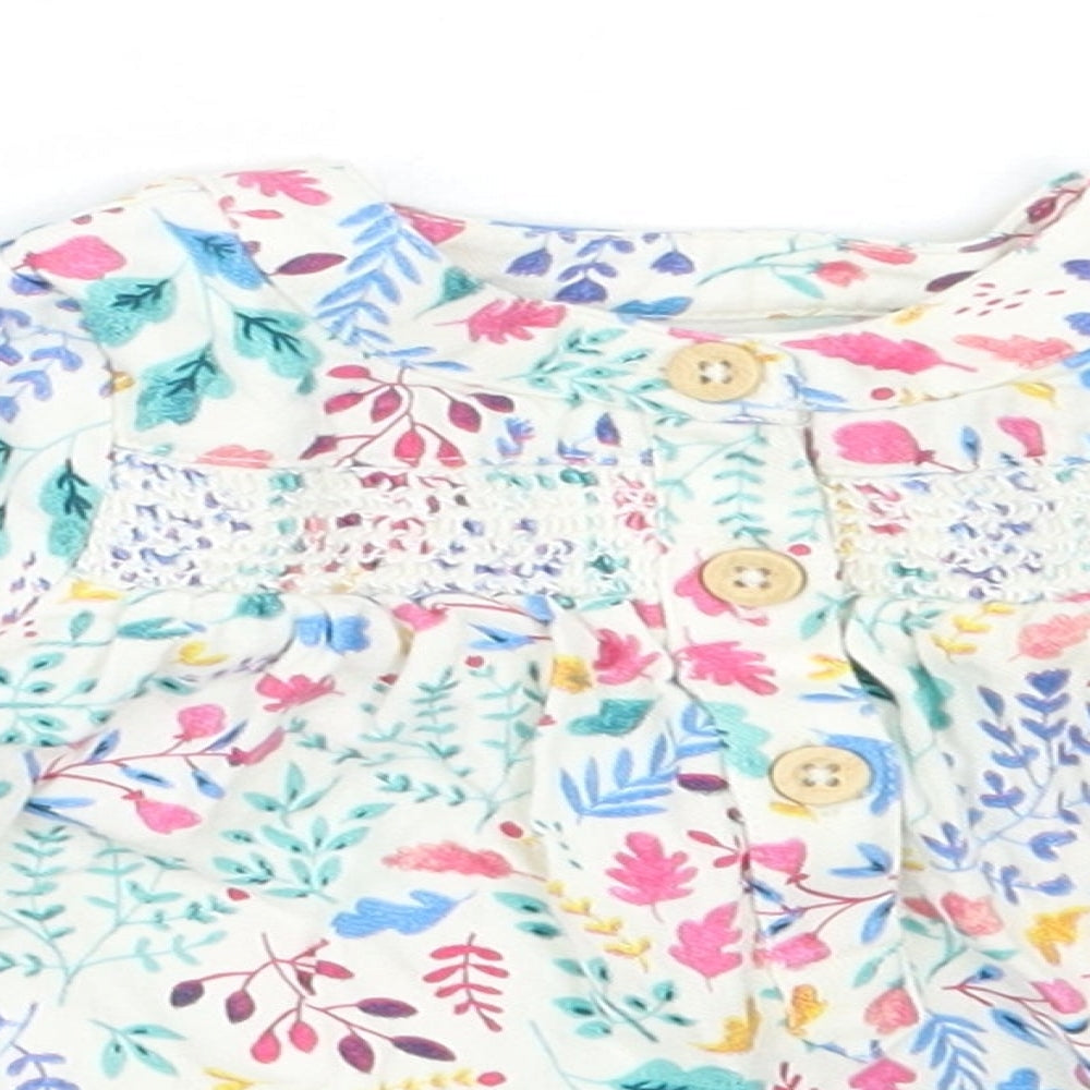 TU Girls White Floral Cotton Basic T-Shirt Size 0-3 Months Round Neck