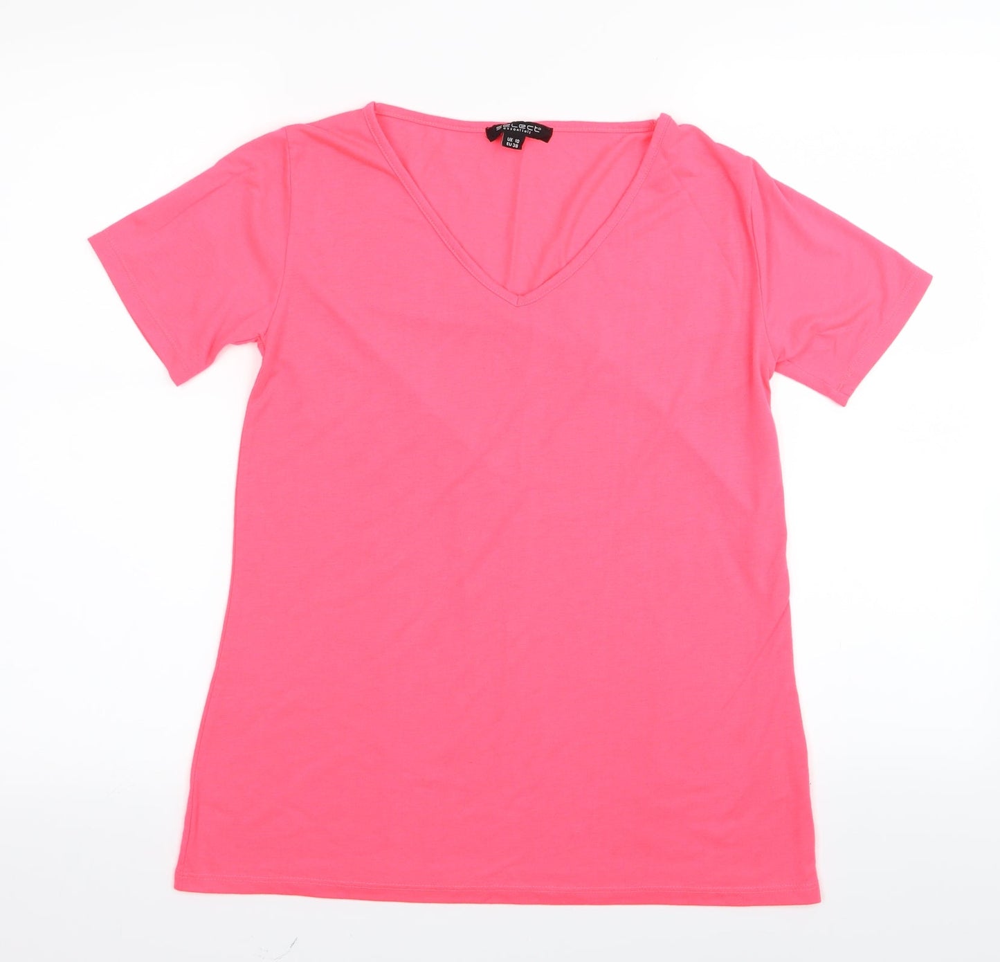 Select Womens Pink  Cotton Basic T-Shirt Size 10 V-Neck