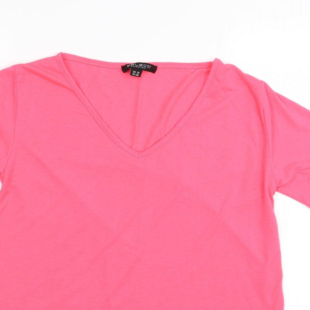 Select Womens Pink  Cotton Basic T-Shirt Size 10 V-Neck