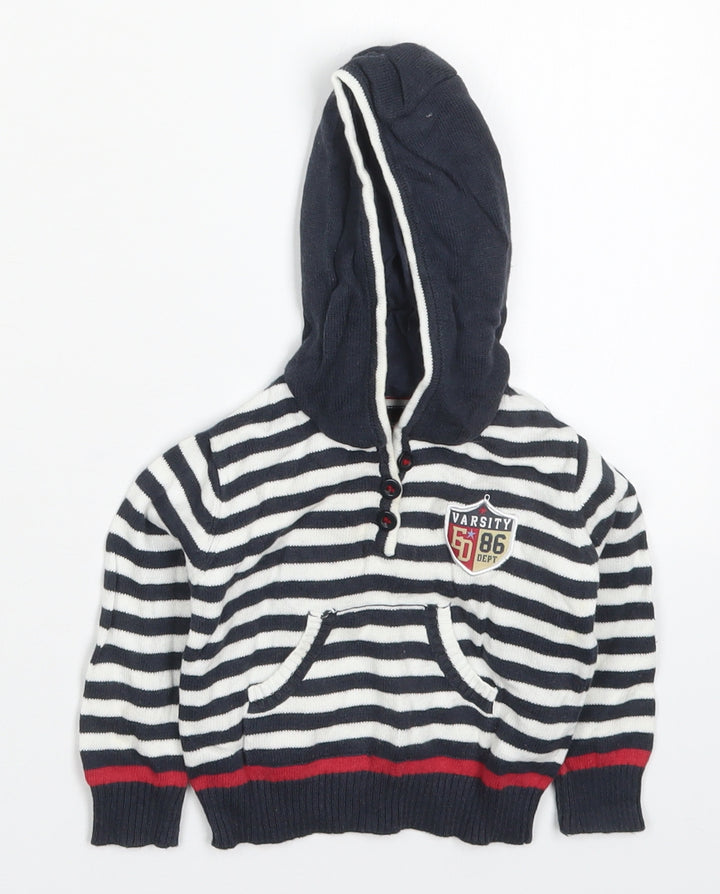 Early Days Boys Blue Striped Cotton Basic T-Shirt Size 3-6 Months High Neck Pullover - Hoodie