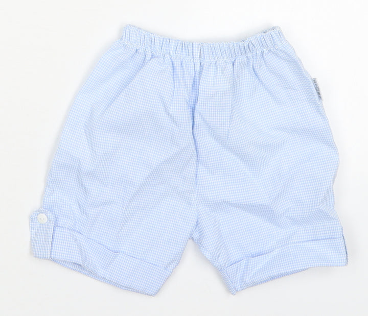 Stamp Boys Blue Check Cotton Capri Trousers Size 3-6 Months