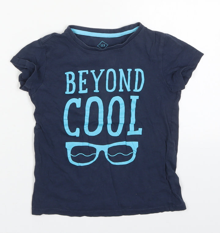 TEX Boys Blue Cotton Basic T-Shirt Size 5-6 Years Crew Neck Pullover - Beyond Cool