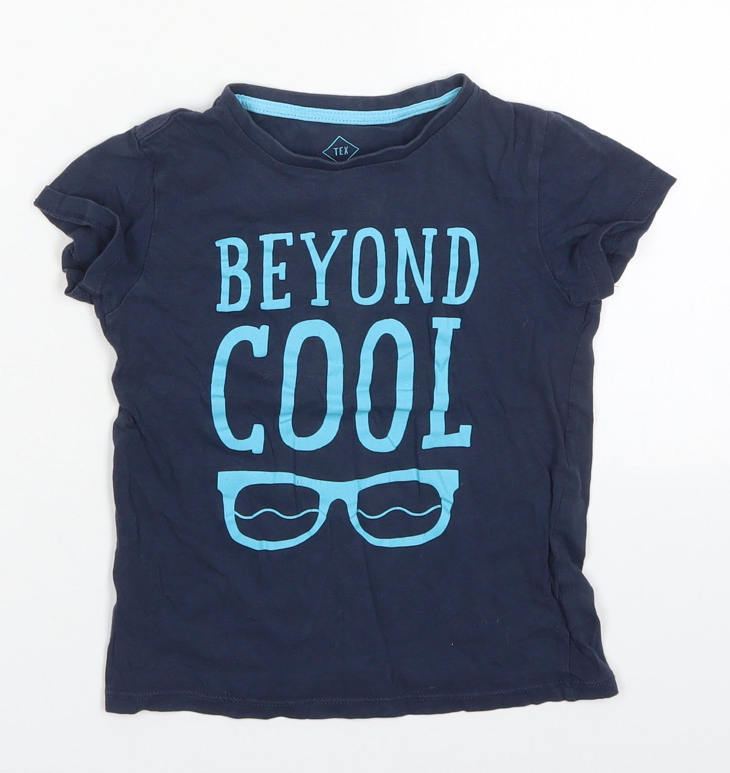 TEX Boys Blue  Cotton Basic T-Shirt Size 5-6 Years Crew Neck Pullover - Beyond Cool