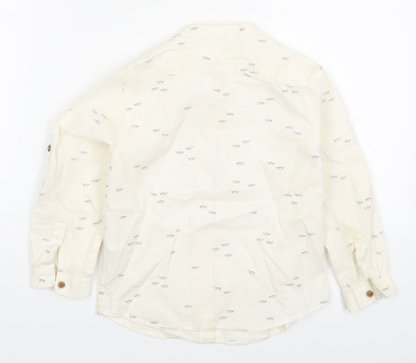 Zara Boys Beige  Cotton Basic Button-Up Size 4-5 Years Round Neck Button - Paper Boat Print