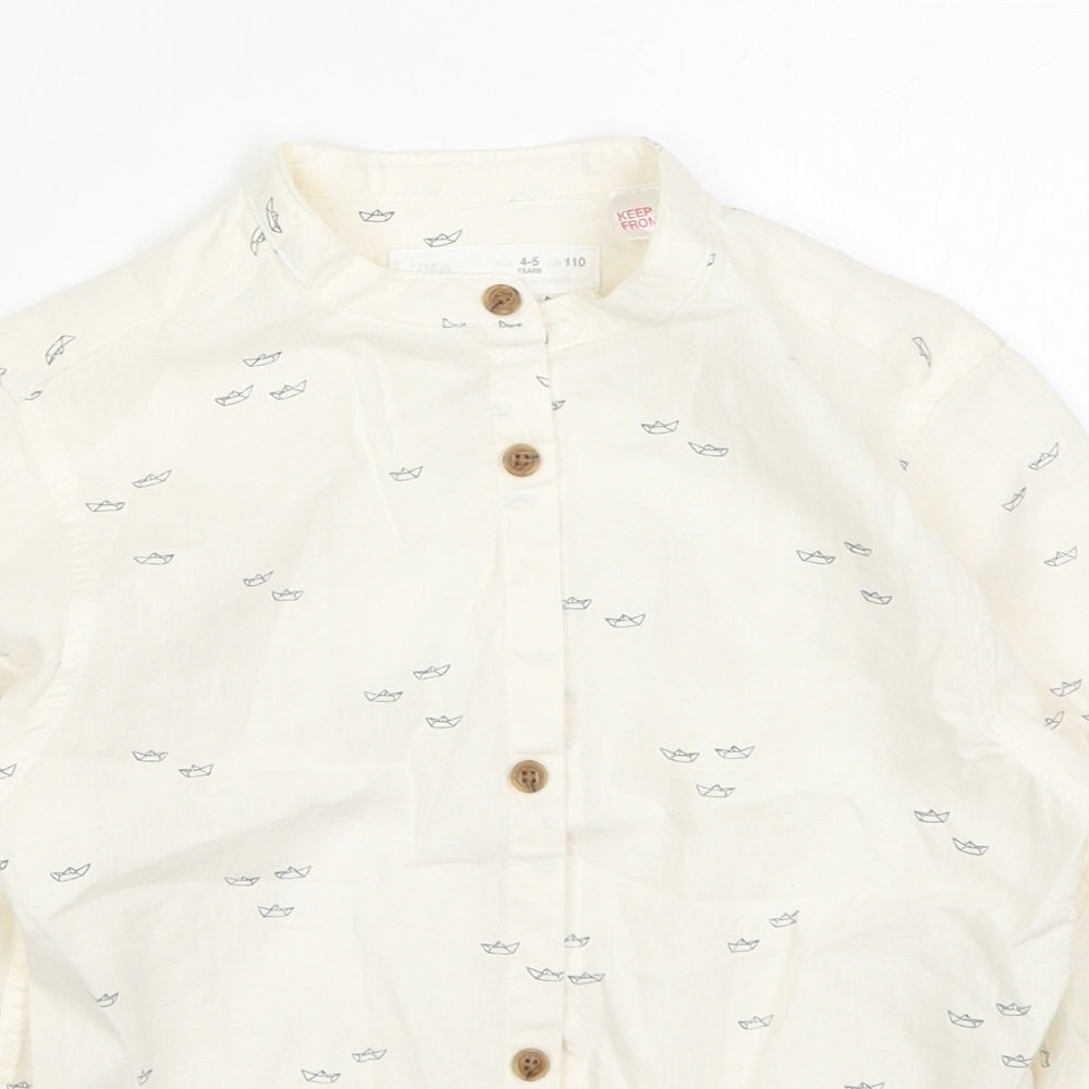 Zara Boys Beige  Cotton Basic Button-Up Size 4-5 Years Round Neck Button - Paper Boat Print
