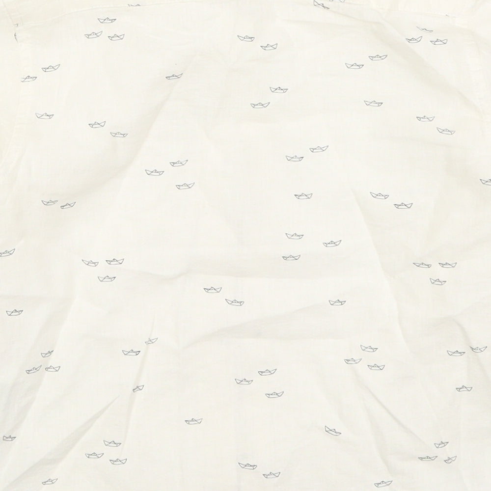 Zara Boys Beige  Cotton Basic Button-Up Size 4-5 Years Round Neck Button - Paper Boat Print