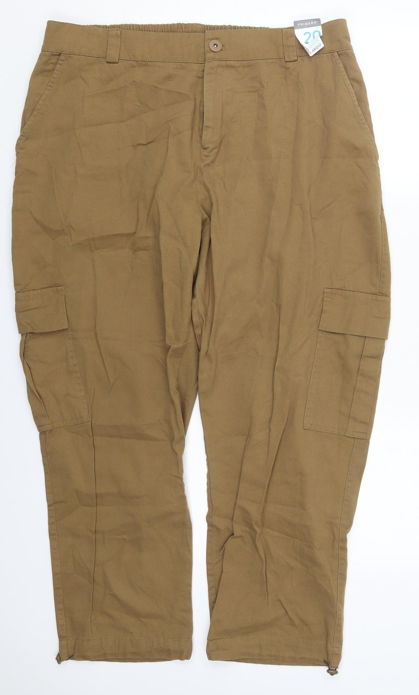 Primark Womens Brown  Cotton Cargo Trousers Size 20 L26 in Regular Button