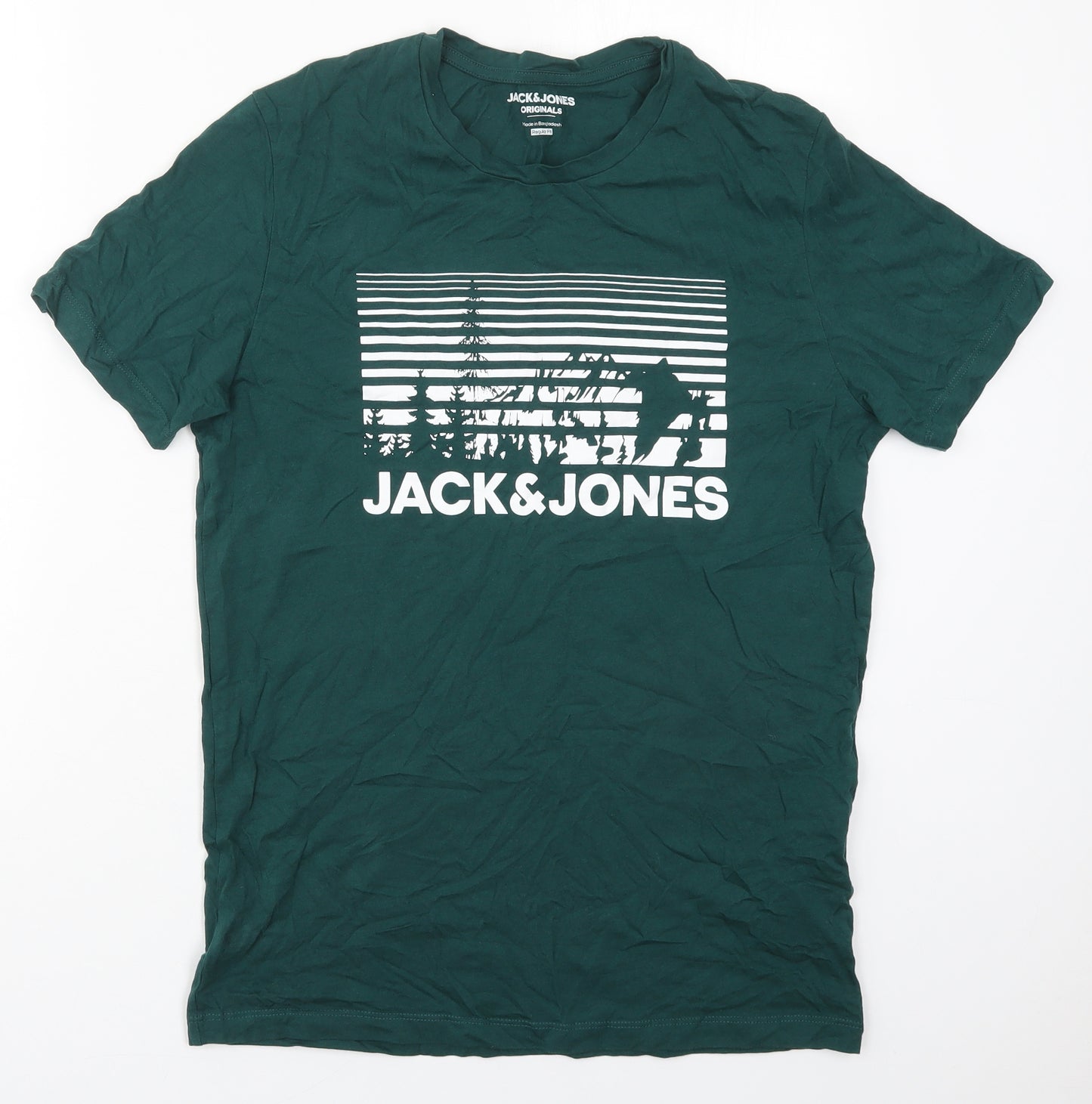 JACK & JONES Mens Green  Cotton  T-Shirt Size M Crew Neck