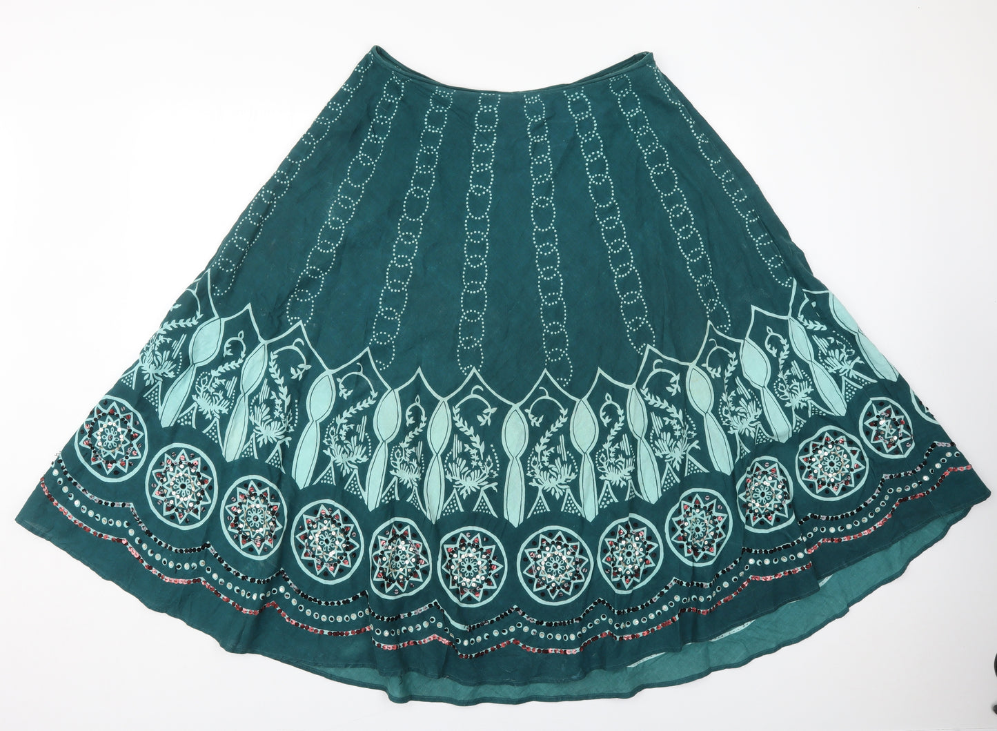 Pure & Natural Womens Blue Geometric Cotton Peasant Skirt Size 12   Zip