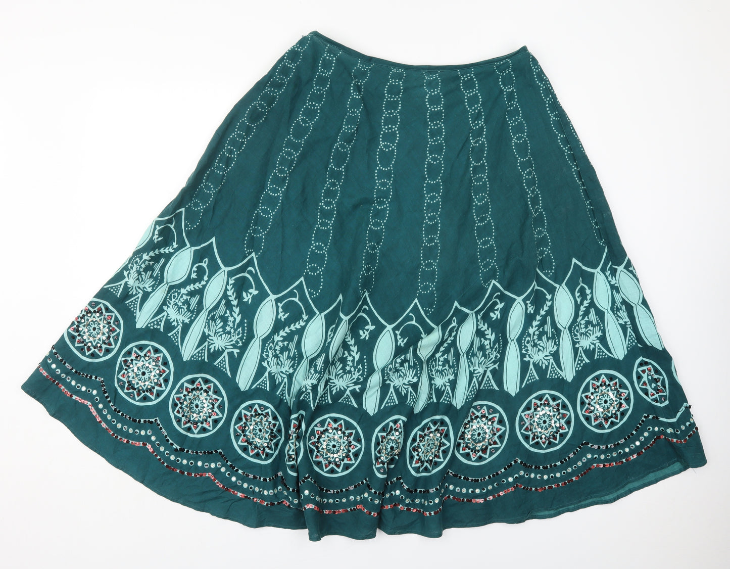 Pure & Natural Womens Blue Geometric Cotton Peasant Skirt Size 12   Zip