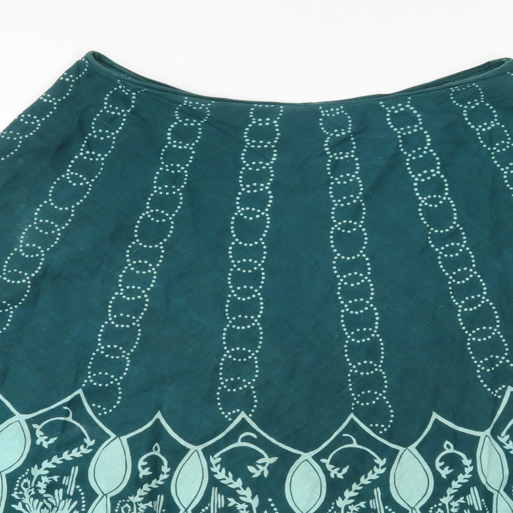 Pure & Natural Womens Blue Geometric Cotton Peasant Skirt Size 12   Zip