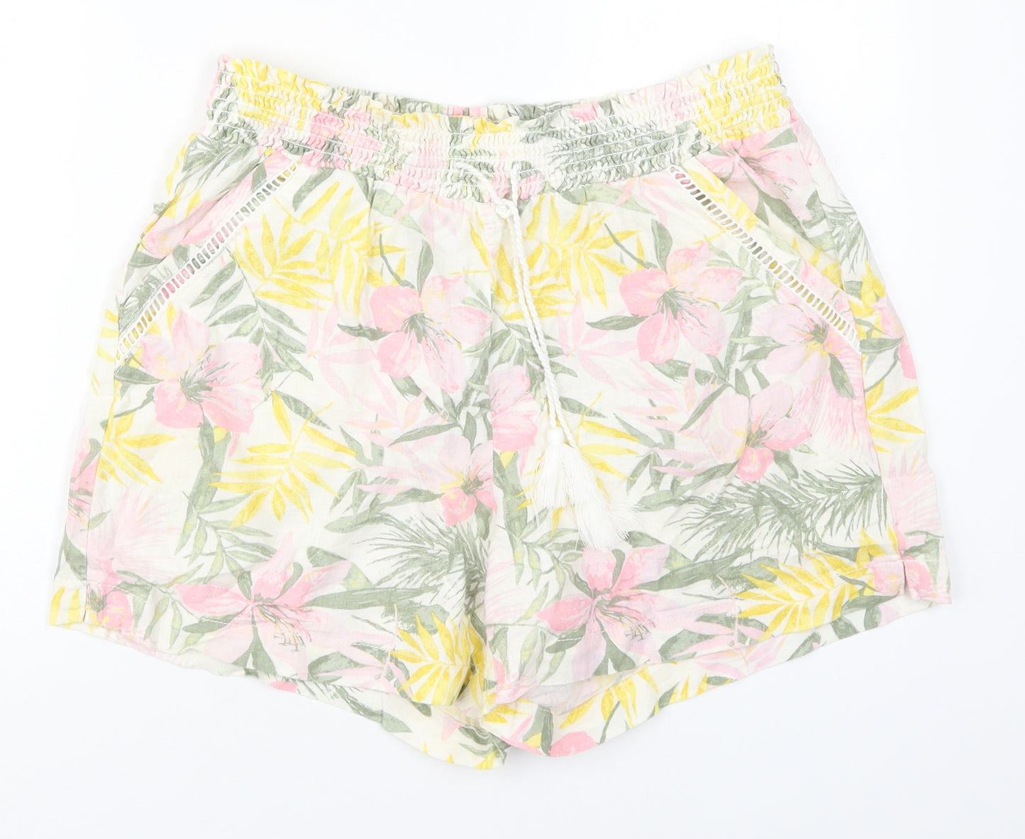 Briggs Womens Multicoloured Floral Linen Mom Shorts Size L L4 in Regular Drawstring