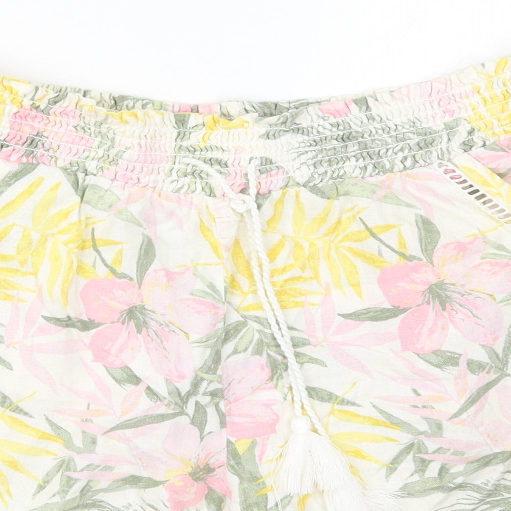 Briggs Womens Multicoloured Floral Linen Mom Shorts Size L L4 in Regular Drawstring
