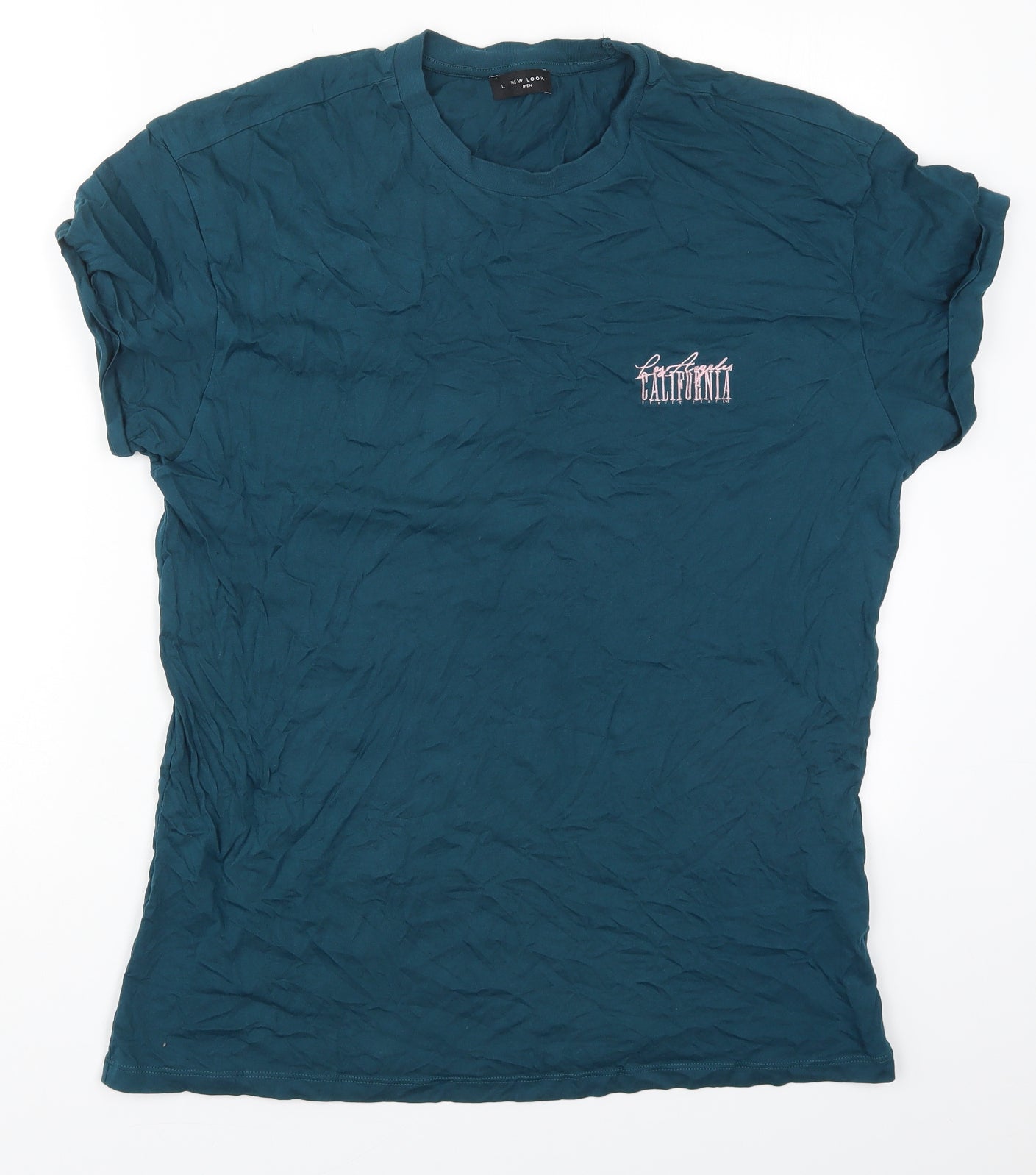 New Look Mens Blue  Cotton  T-Shirt Size L Crew Neck  - Los Angeles California