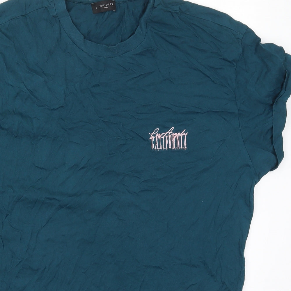 New Look Mens Blue  Cotton  T-Shirt Size L Crew Neck  - Los Angeles California