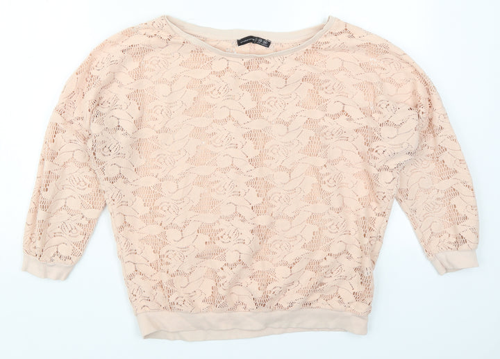 Atmosphere Womens Pink Round Neck Floral Polyester Pullover Jumper Size 12