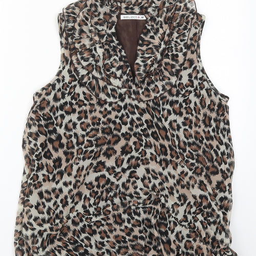 Select Womens Brown Animal Print Polyester Basic Blouse Size 12 V-Neck