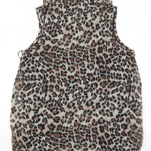 Select Womens Brown Animal Print Polyester Basic Blouse Size 12 V-Neck