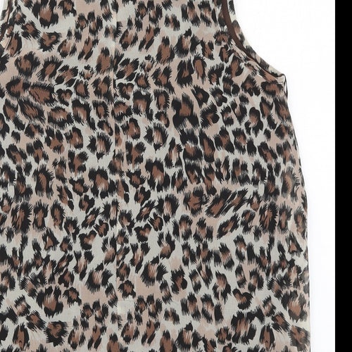 Select Womens Brown Animal Print Polyester Basic Blouse Size 12 V-Neck