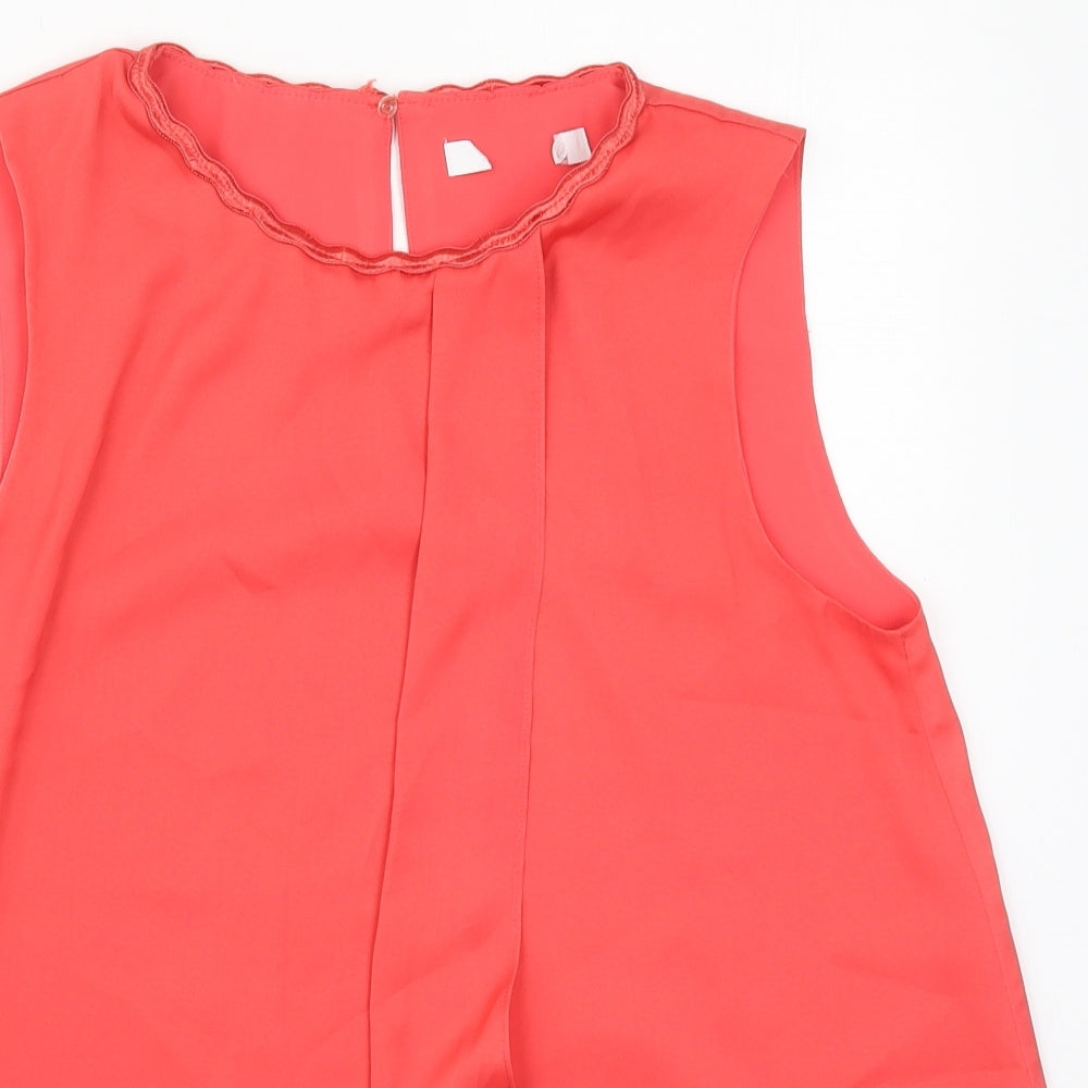 Preworn Womens Red  Polyester Basic Blouse Size 10 Off the Shoulder