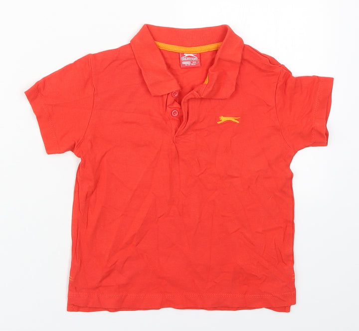 Slazenger Boys Red  Cotton Basic Polo Size 5-6 Years Collared Pullover
