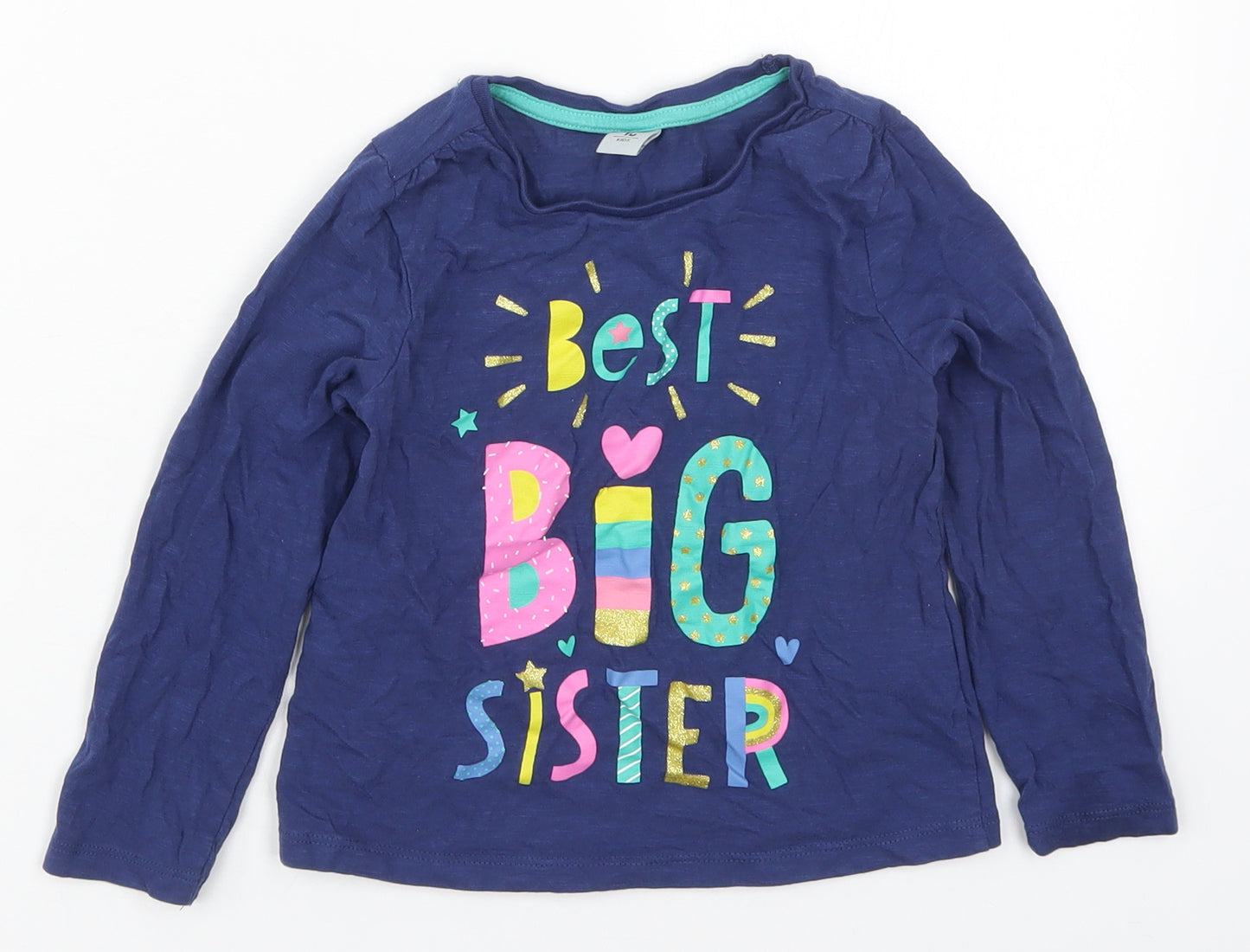 TU Girls Blue  Cotton Basic T-Shirt Size 4-5 Years Crew Neck Pullover - Best Big Sister