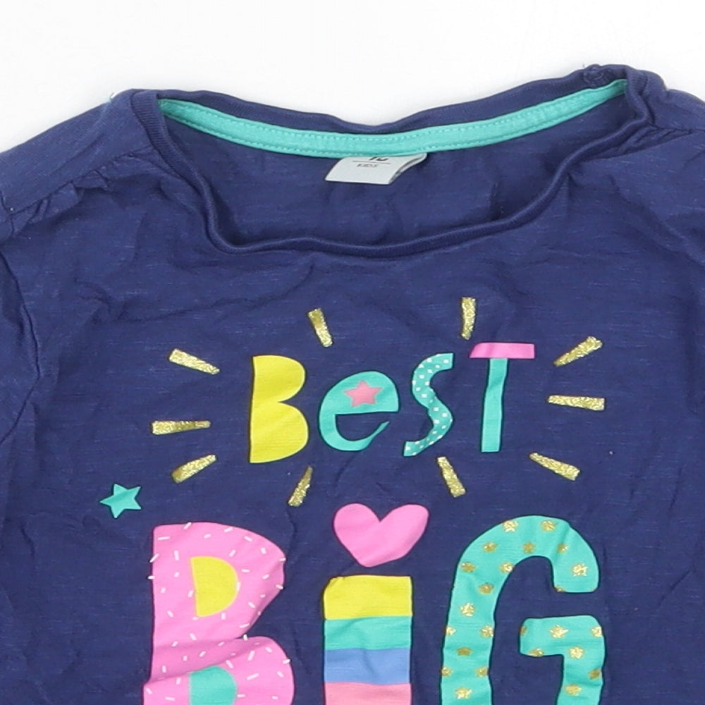TU Girls Blue  Cotton Basic T-Shirt Size 4-5 Years Crew Neck Pullover - Best Big Sister