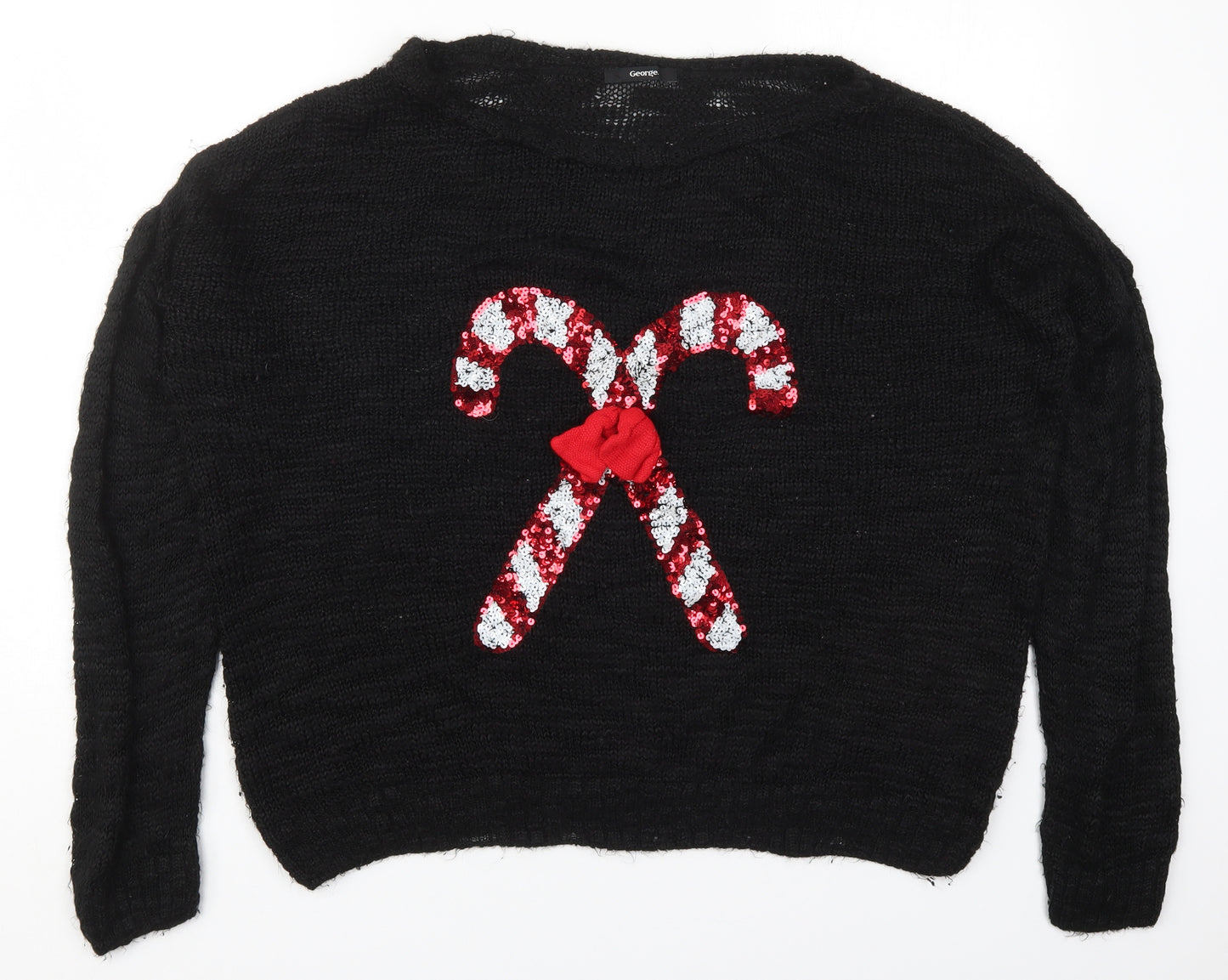 George Womens Black Round Neck  Acrylic Pullover Jumper Size 18   - Candy canes