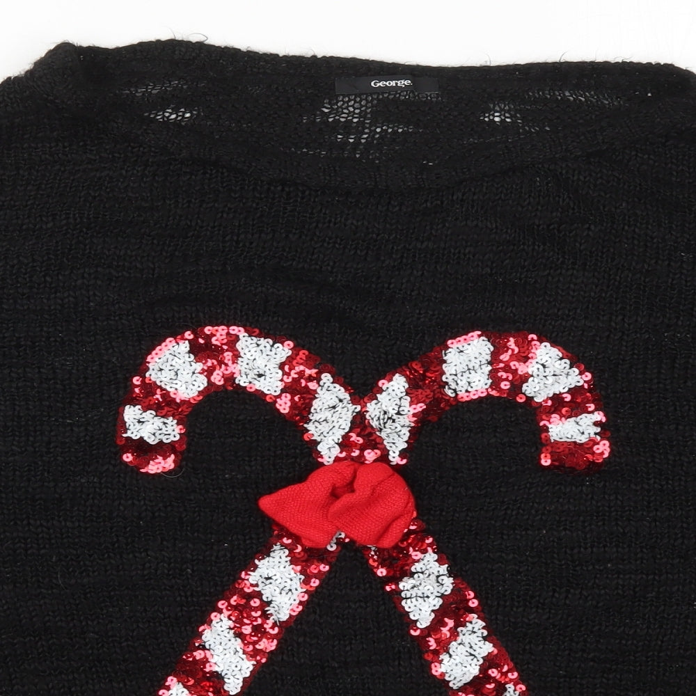 George Womens Black Round Neck  Acrylic Pullover Jumper Size 18   - Candy canes