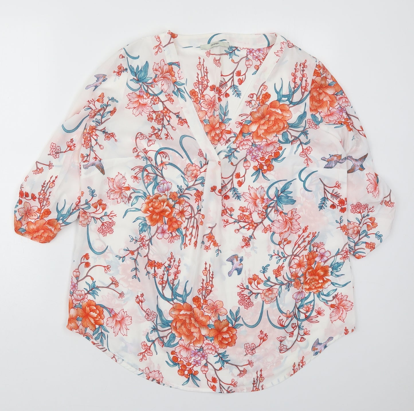 George Womens Multicoloured Floral Polyester Basic Blouse Size 14 V-Neck