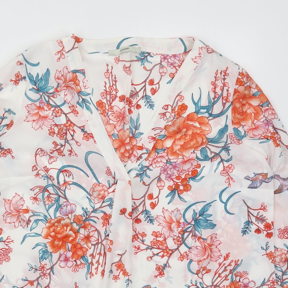 George Womens Multicoloured Floral Polyester Basic Blouse Size 14 V-Neck