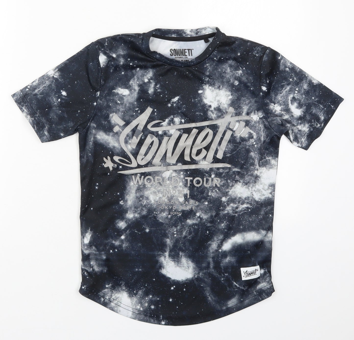 Sonneti Boys Grey  Polyester Basic T-Shirt Size 8-9 Years Crew Neck Pullover - Space Print