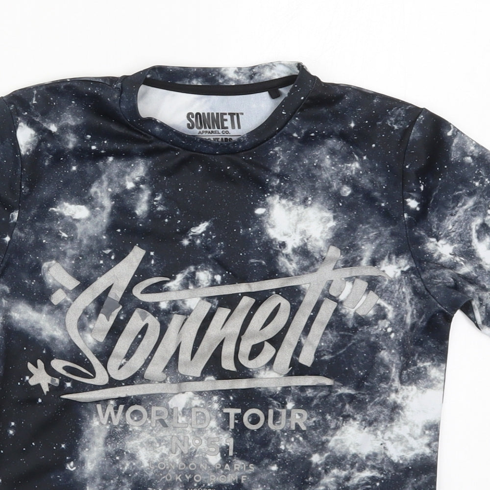 Sonneti Boys Grey  Polyester Basic T-Shirt Size 8-9 Years Crew Neck Pullover - Space Print