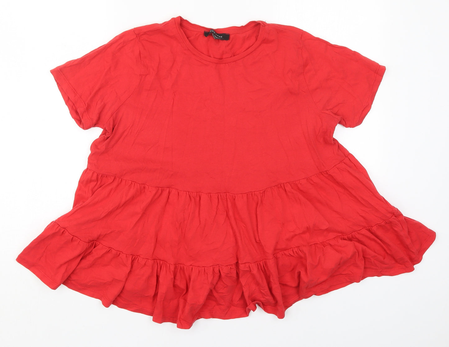 New Look Womens Red  Cotton Basic T-Shirt Size 14 Crew Neck