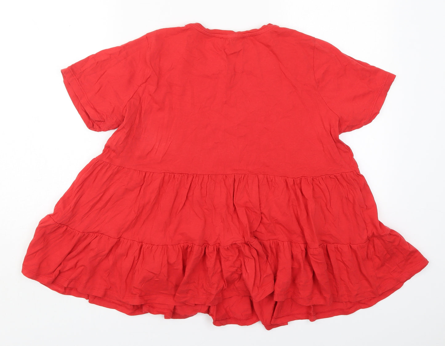 New Look Womens Red  Cotton Basic T-Shirt Size 14 Crew Neck