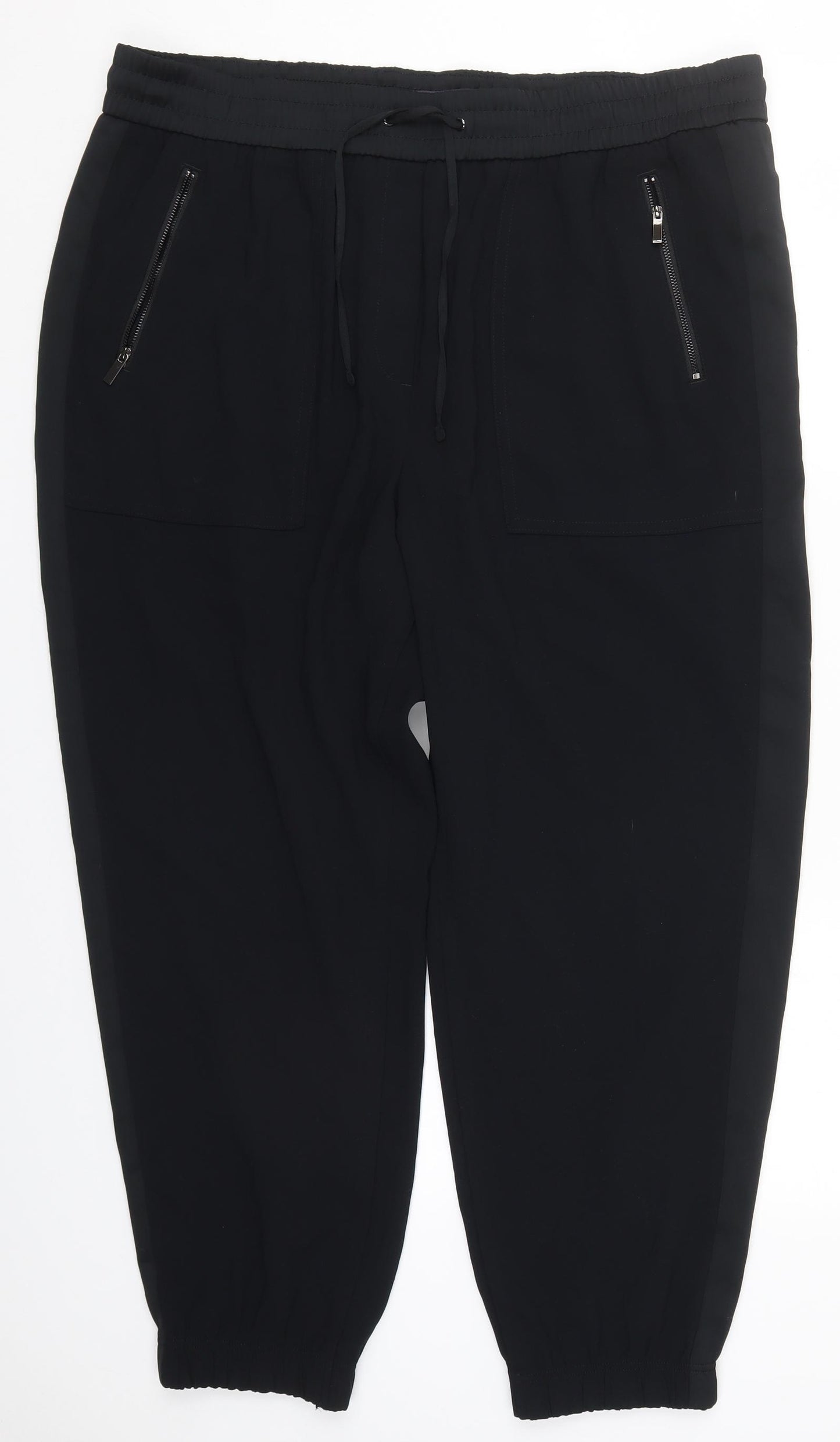 Marks and Spencer Womens Black  Polyester Trousers  Size 20 L27 in Regular Drawstring