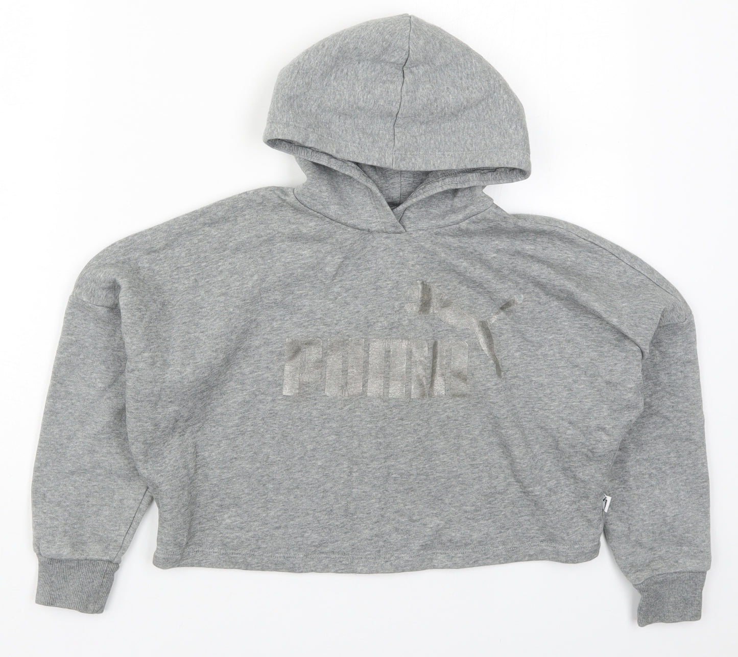 PUMA Girls Grey  Cotton Pullover Hoodie Size 9-10 Years  Pullover