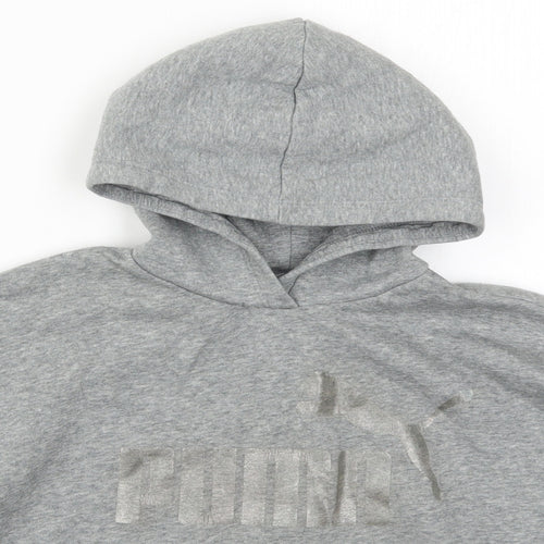 PUMA Girls Grey  Cotton Pullover Hoodie Size 9-10 Years  Pullover
