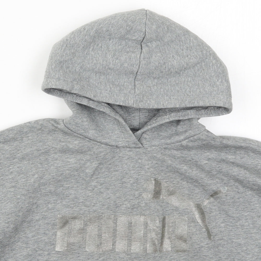 PUMA Girls Grey  Cotton Pullover Hoodie Size 9-10 Years  Pullover